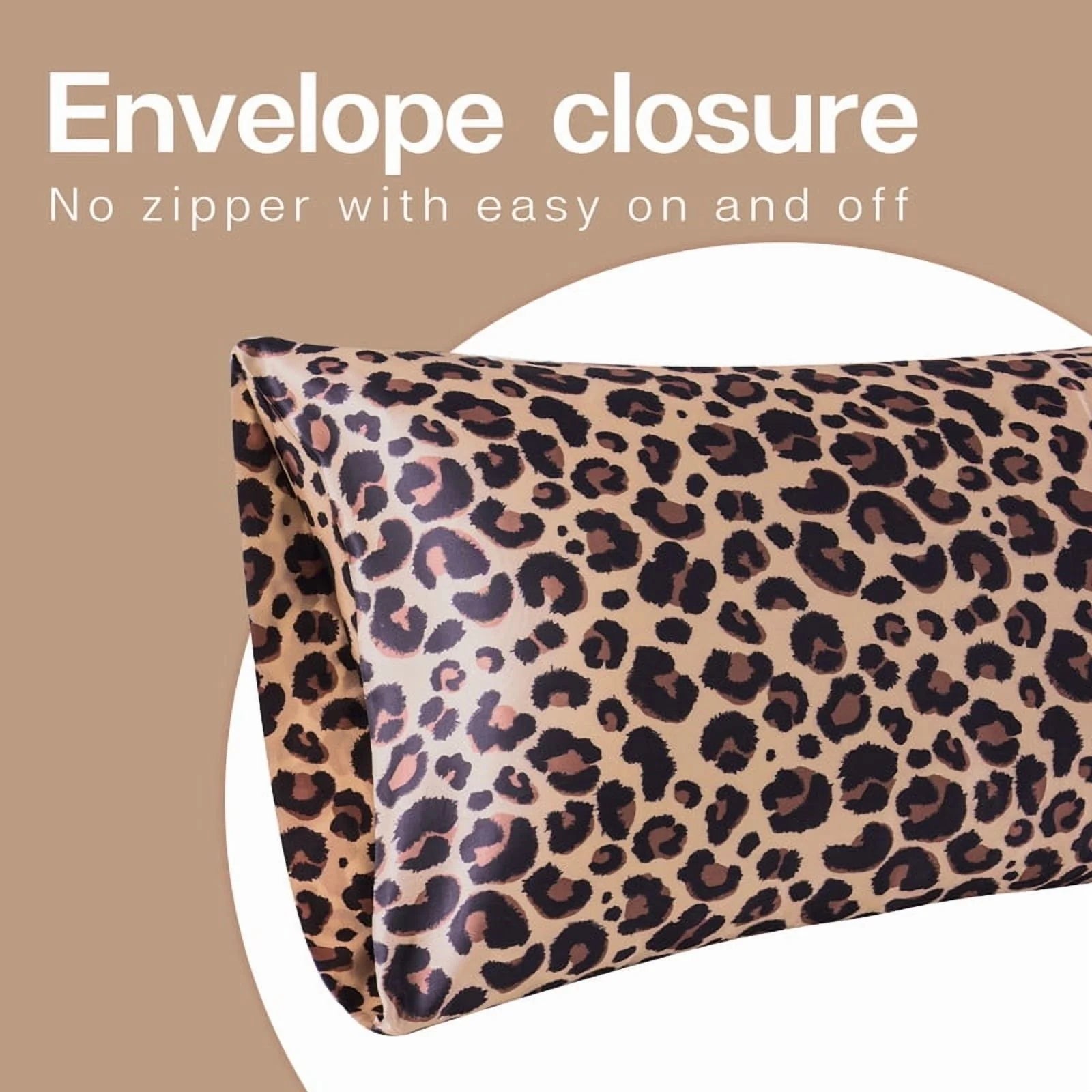 Satin Pillow Case, 2 Pack Satin Queen Silky Pillowcase for Hair and Skin, Satin Pillowcase Set of 2, 20X30, Brown Leopard