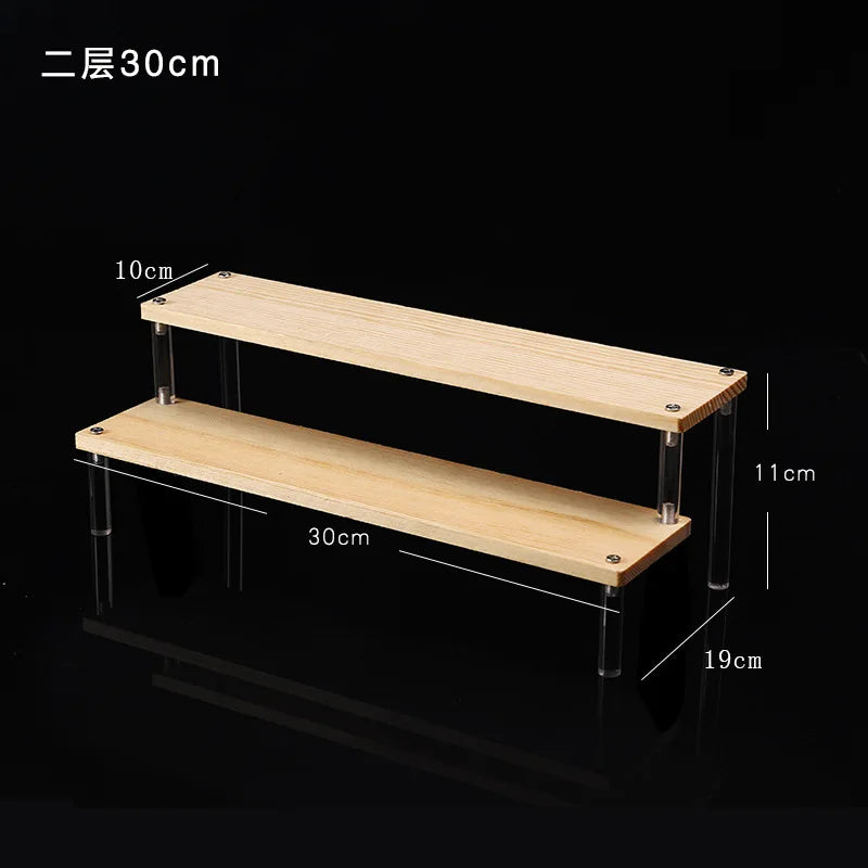 Solid Wooden Ladder Display Rack with Acrylic Pillars, Blind Box, Toy, Perfume, Jewelry Display Stand, Storage Shelf, 1-5 Tiers