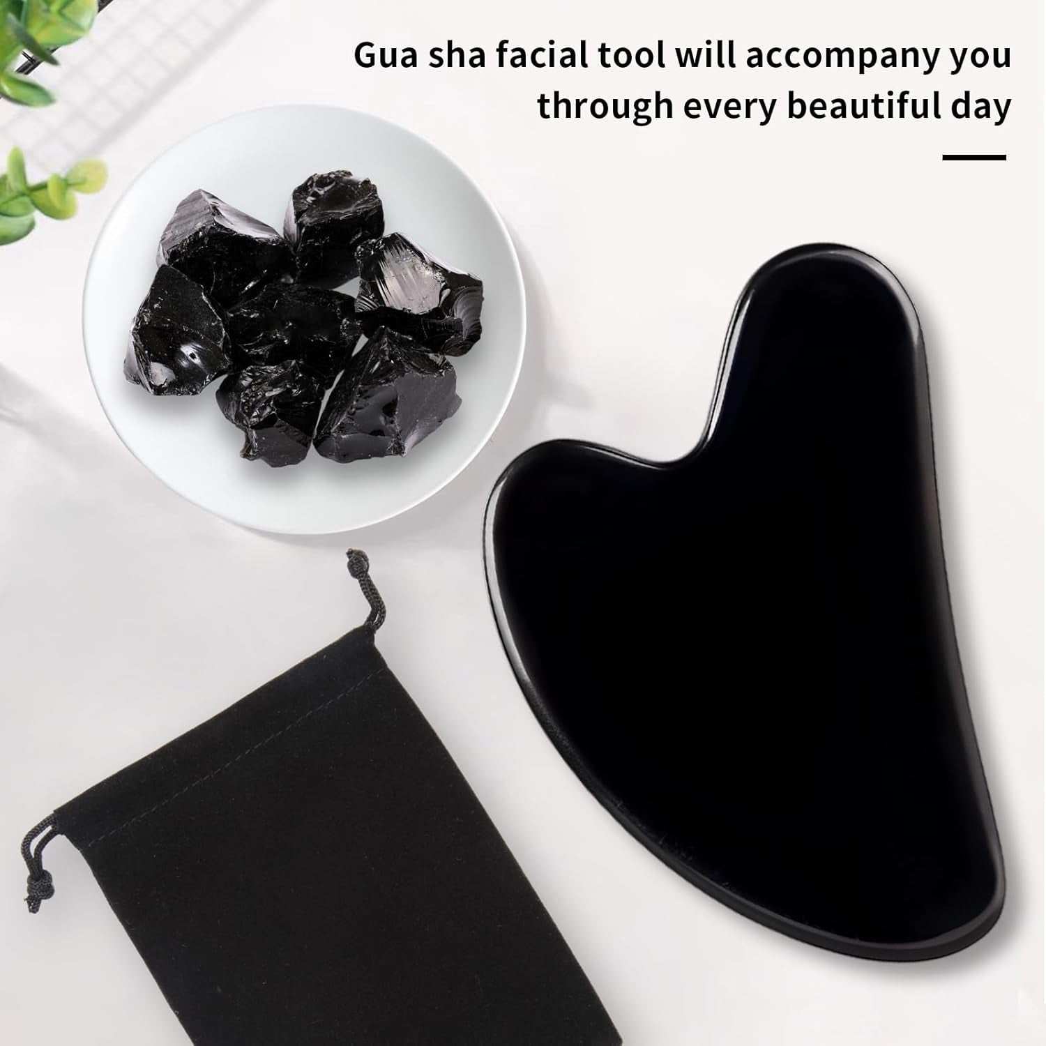 Gua Sha Facial Tools, Natural Obsidian Guasha Tool for Face,Double Chin & Jawline, Gua Sha Stone Self-Skin Care Face Stone Gua Sha Tools for Women Guasha Stone, Black