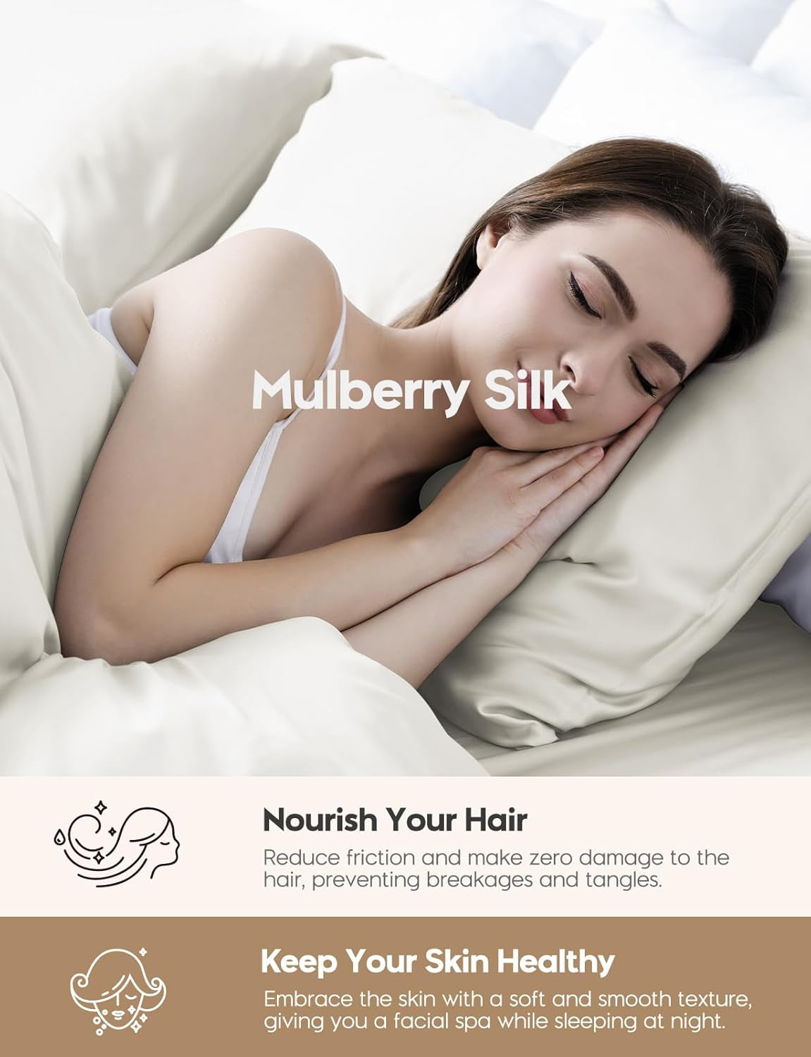 100% Pure Mulberry Silk Pillowcase for Hair & Skin - 22 Momme 6A High-Grade Fibers - Anti-Aging, Anti-Sleep Crease, Cooling Satin Pillowcases with Hidden Zipper (King 22X36 Inches)