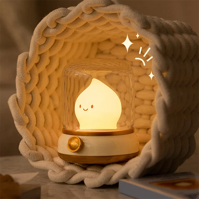 Retro Small Night Lamp Bedroom Mini Desktop LED Cute Night Lamp Creative USB Rechargeable Portable Cartoon Table Lamp for Coffee Bar Hotel Bedroom Home Decor