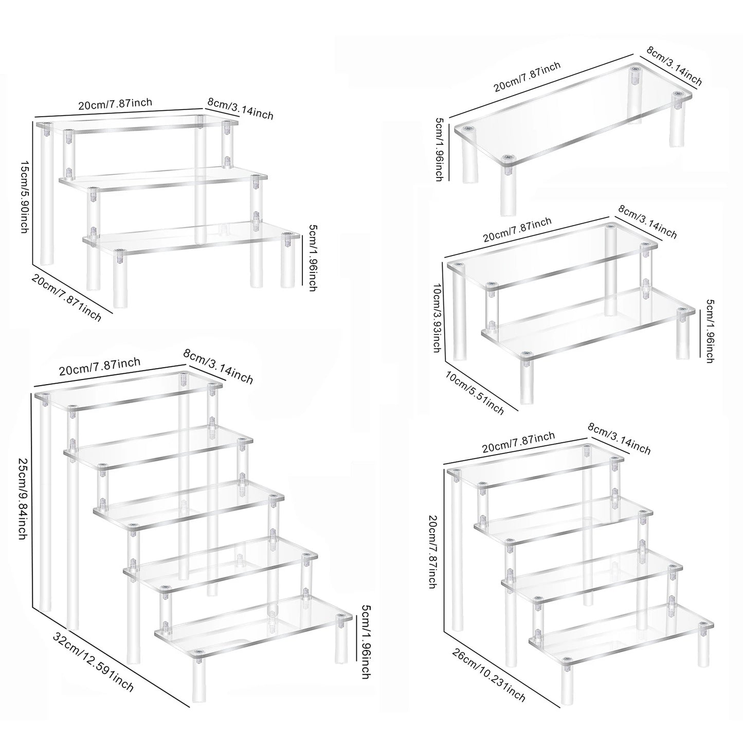 Acrylic Risers for Display 2-5 Tier Acrylic Display Stand Perfume ,Clear Cupcake Stand Holder for Figures Dessert Doll Shelves