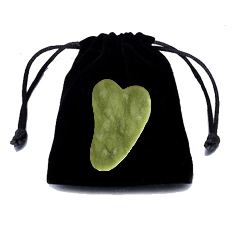Natural Gua Sha Jade Stone for Face Guasha Massage Tools Body Acupuncture Stick Beauty Gouache Scraper with Black Velvet Bag