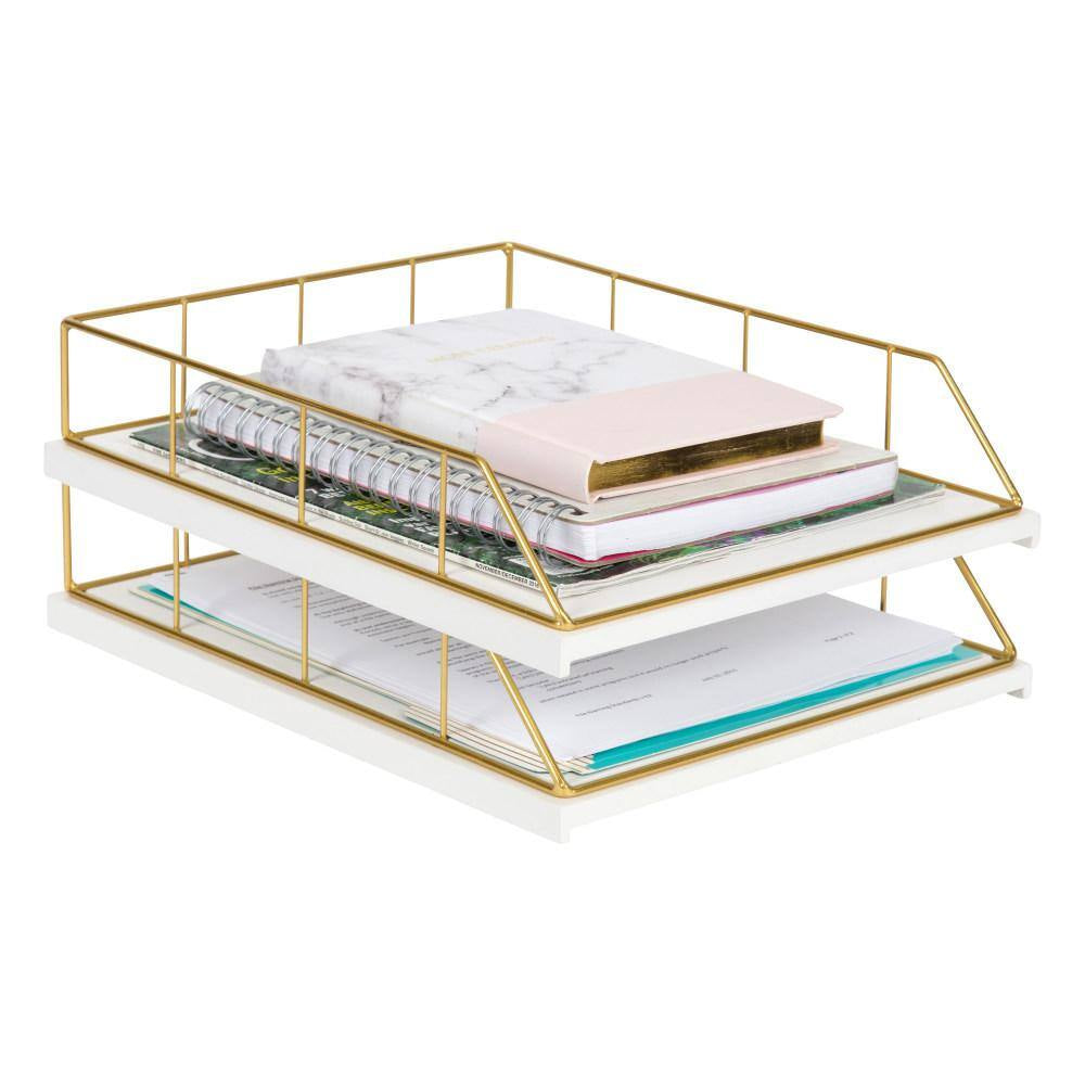 Benbrook White/Gold Metal Letter Tray (2-Pack)