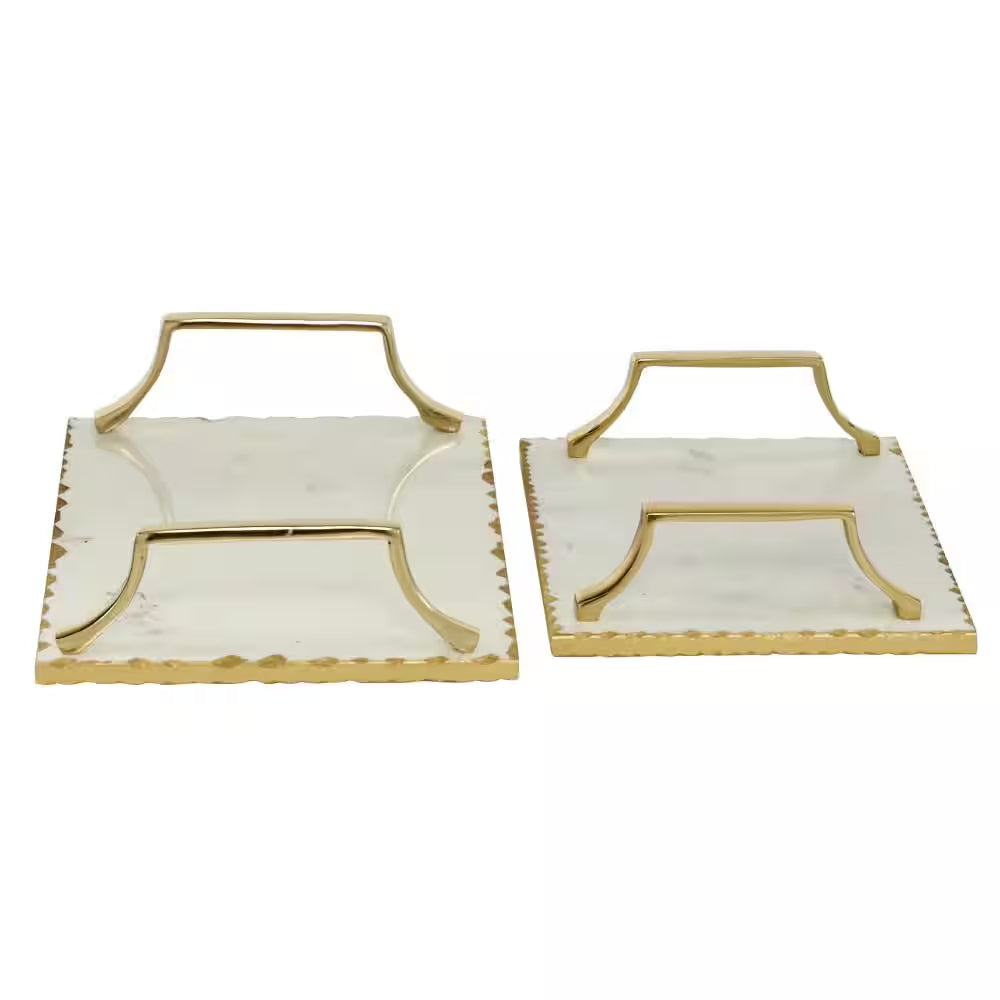 Gold Ceramic Decorative Tray with Gold Handles (Set of 2)