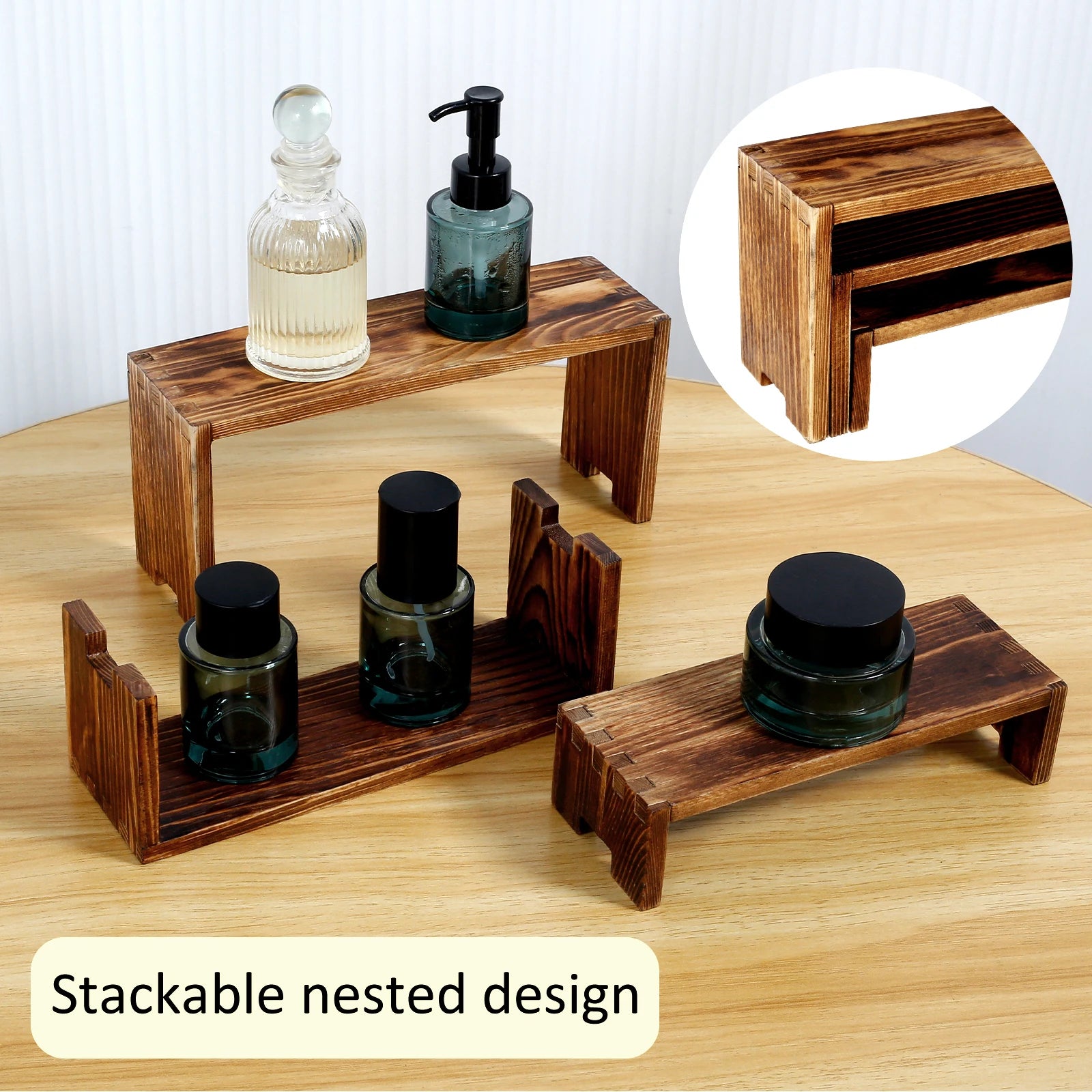 3Pcs Wooden Display Rise Stand Rectangular Shelf for Perfume Figure Storage Rack Cake Display Shelf for Wedding Party Decor