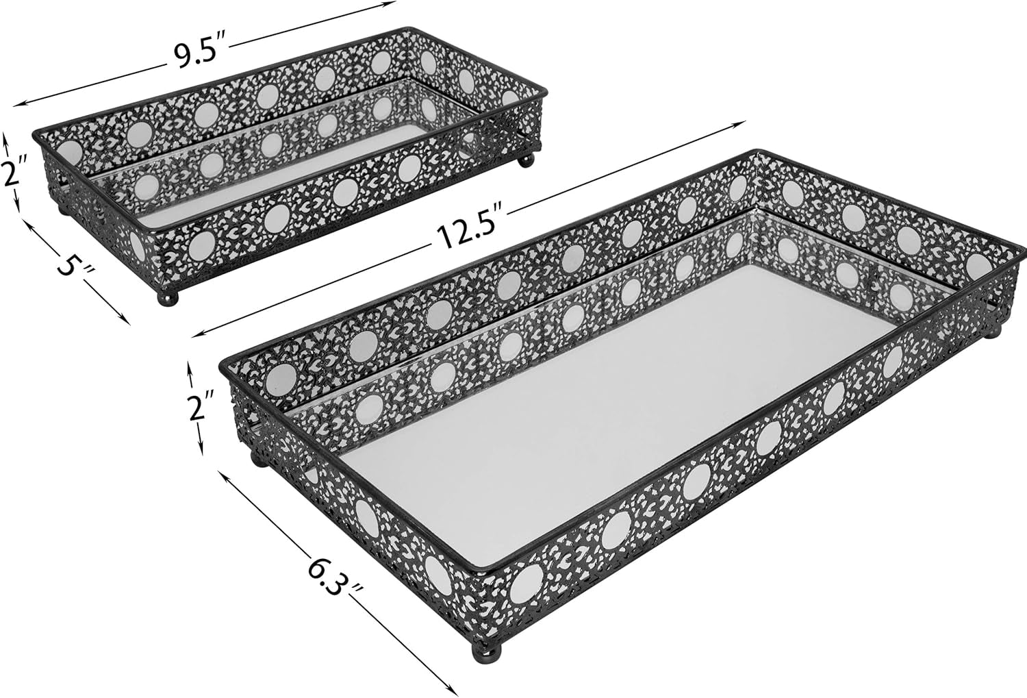 Bathroom Vanity Tray, Decorative Tray, Mirror Tray, Perfume Collection Tray, Candle Tray (2Pc 12.5" L+9.5" L, Gray)