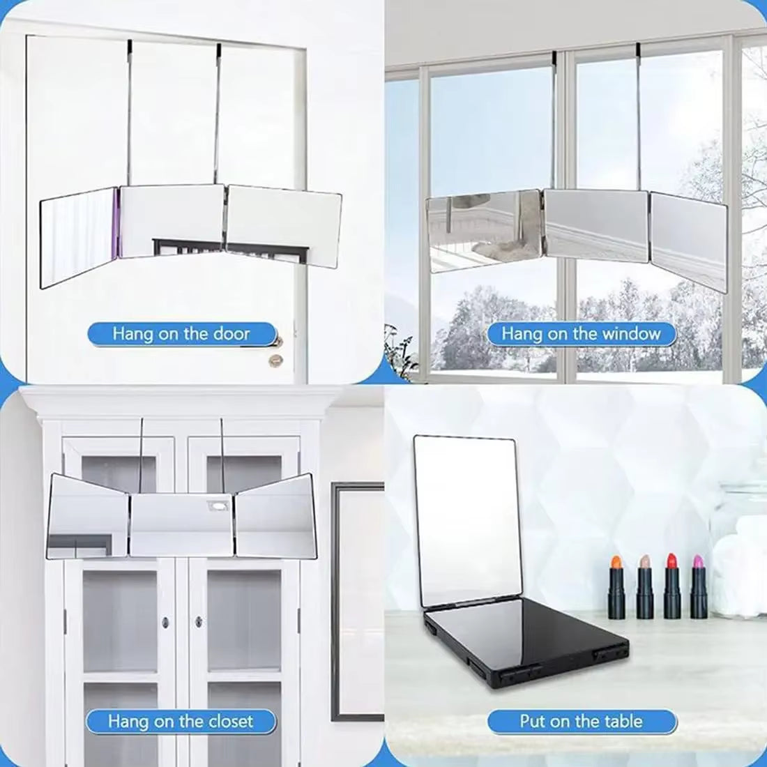 White Retractable Adjustable Hanging Three Mirrors Makeup Folding Three Mirrors Three Fold Mirror Spot Portable Cosmetic