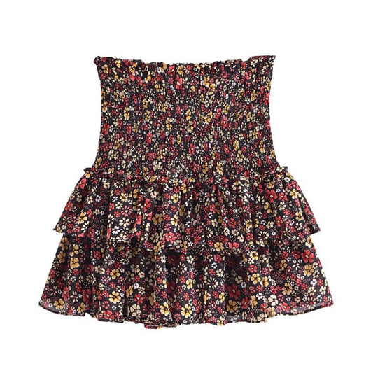 Azaria Small Floral Print Elastic Waist Cake Skirt