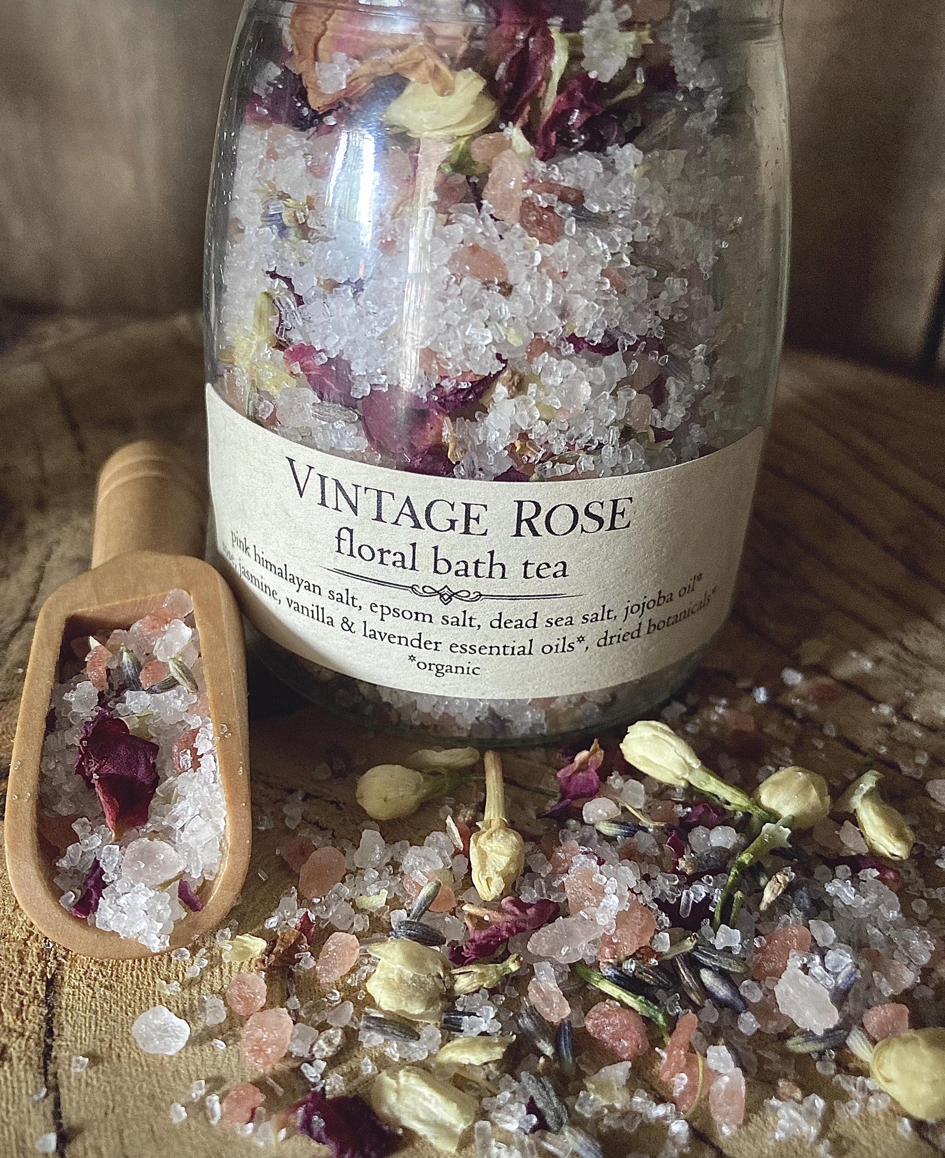 Organic Vintage Rose Bath Salts – Natural Aromatherapy Soak Gift for Her