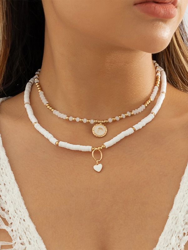 Bohemian Retro Temperament Soft Clay Necklace Ethnic Style Simple Love Crystal Necklace