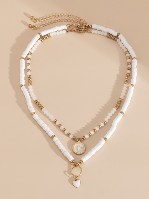Bohemian Retro Temperament Soft Clay Necklace Ethnic Style Simple Love Crystal Necklace