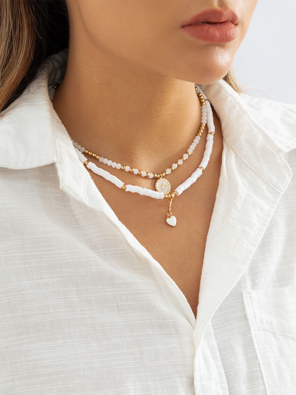Bohemian Retro Temperament Soft Clay Necklace Ethnic Style Simple Love Crystal Necklace