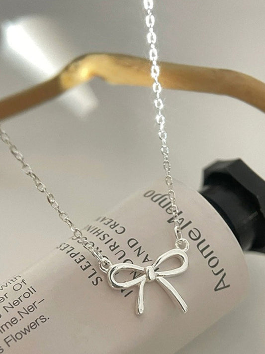 New 925 Sterling Silver Simple and Sweet Clavicle Bow Necklace
