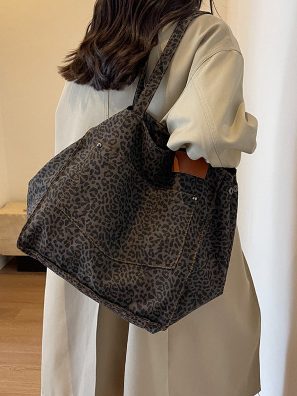 New Leopard Print Canvas Tote Large Capacity Portable Commuter Bag