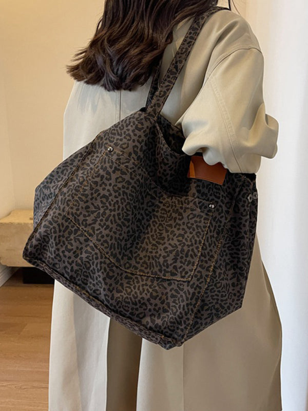 New Leopard Print Canvas Tote Large Capacity Portable Commuter Bag