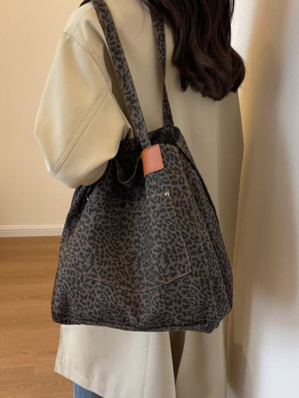 New Leopard Print Canvas Tote Large Capacity Portable Commuter Bag
