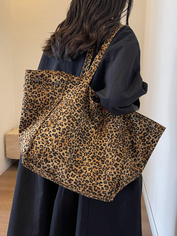 New Leopard Print Canvas Tote Large Capacity Portable Commuter Bag