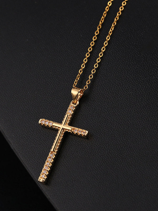 Fashionable and Personalized Hip-hop Electroplated Micropaved Zirconia Cross Pendant Necklace