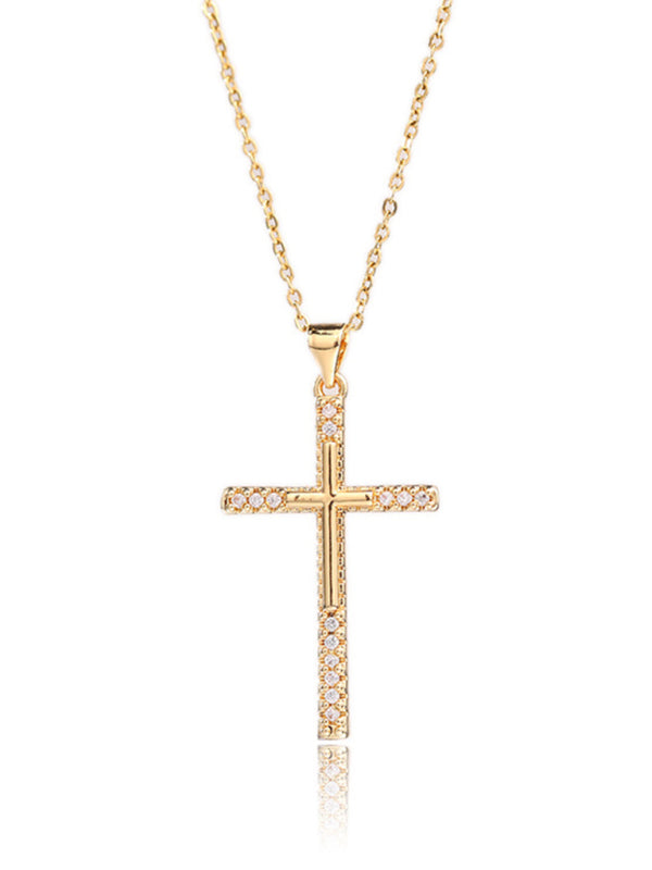Fashionable and Personalized Hip-hop Electroplated Micropaved Zirconia Cross Pendant Necklace
