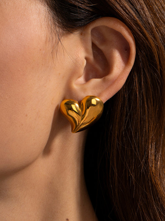 New Simple 18K Gold Non-fading Large Heart-shaped Earrings/Necklace