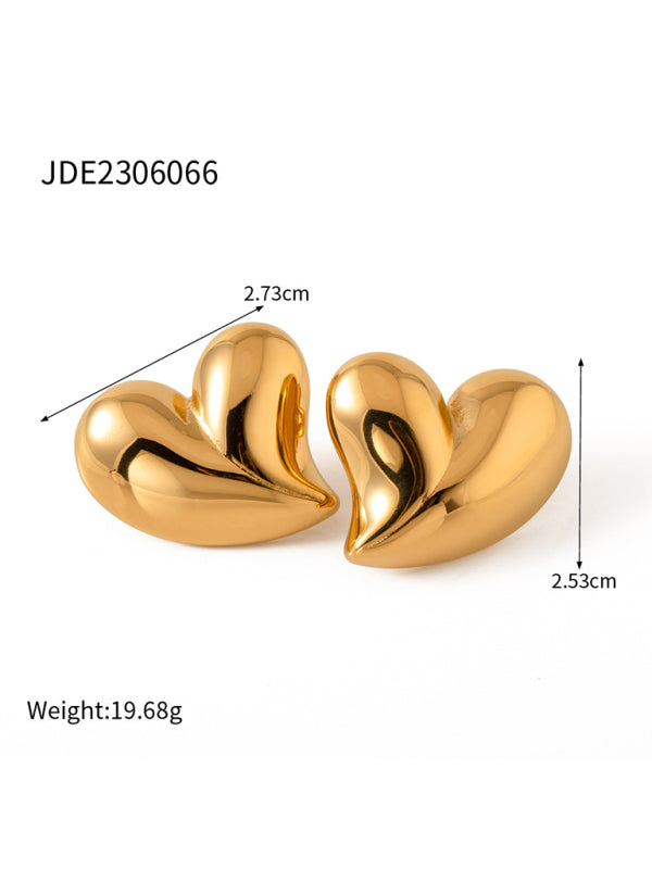 New Simple 18K Gold Non-fading Large Heart-shaped Earrings/Necklace