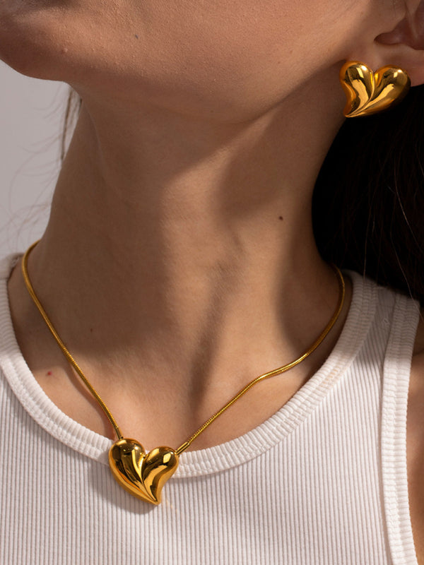 New Simple 18K Gold Non-fading Large Heart-shaped Earrings/Necklace