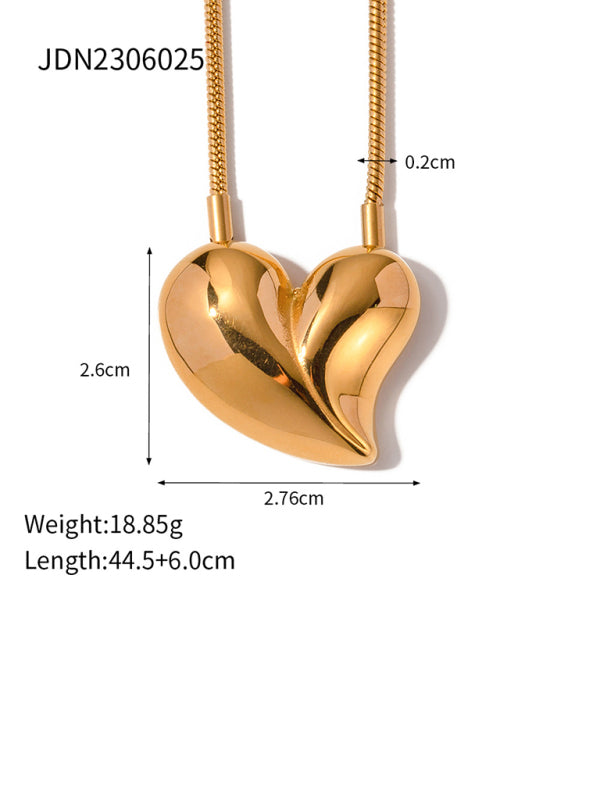 New Simple 18K Gold Non-fading Large Heart-shaped Earrings/Necklace