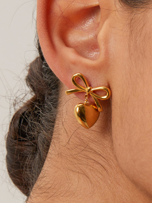 French Elegant INS Style Fashionable 18K Gold Stainless Steel Love Pendant Earrings