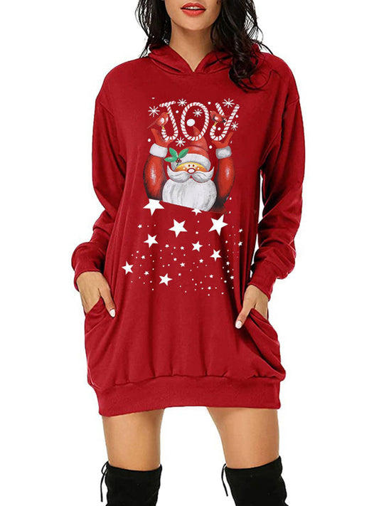 Chantel Christmas Santa Print Hoodie Dress