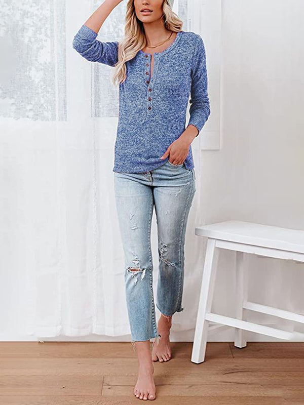 Micaela Women's Long Sleeve Henley Shirts V Neck Down Tops