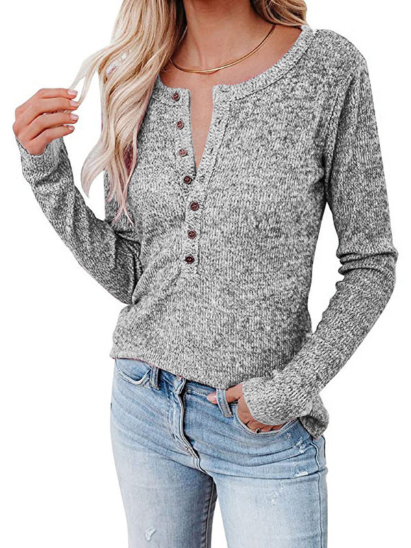 Micaela Women's Long Sleeve Henley Shirts V Neck Down Tops