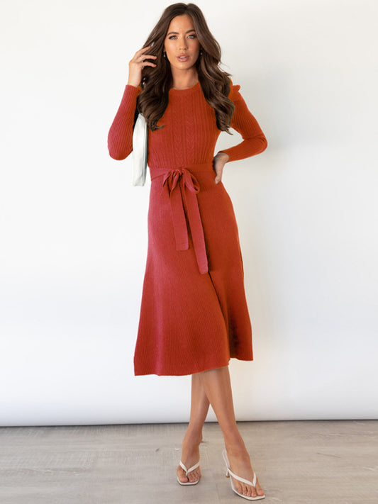 Nevaeh Women's Long Sleeve Cable Knit Sweater Dresses