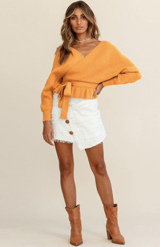 Leighton Women's Fashion Casual Mock Wrap Knit Sweater