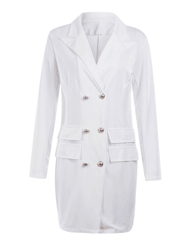 Adeline New Woman Fashion V-Neck Double Breasted Suit Coat Dress
