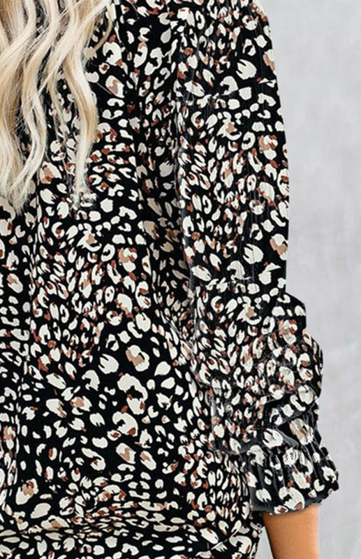 Analisa Ladies Casual Fashion Printed Shirts V Neck Long Sleeves