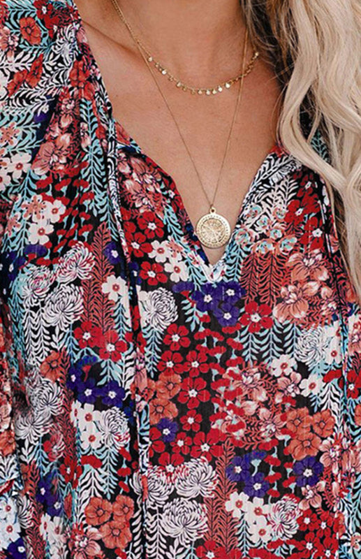 Analisa Ladies Casual Fashion Printed Shirts V Neck Long Sleeves