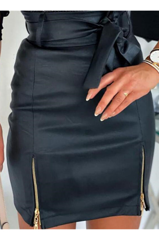 Dorothy Ladies Casual Fashion Belt Hem Zip Skirt