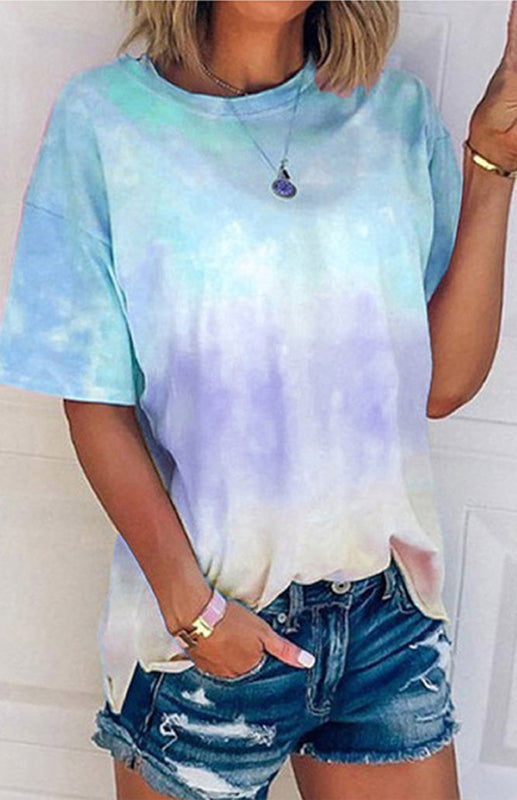 Layla Women's Tie Dye Gradient Print Loose Tee Shirt For Women