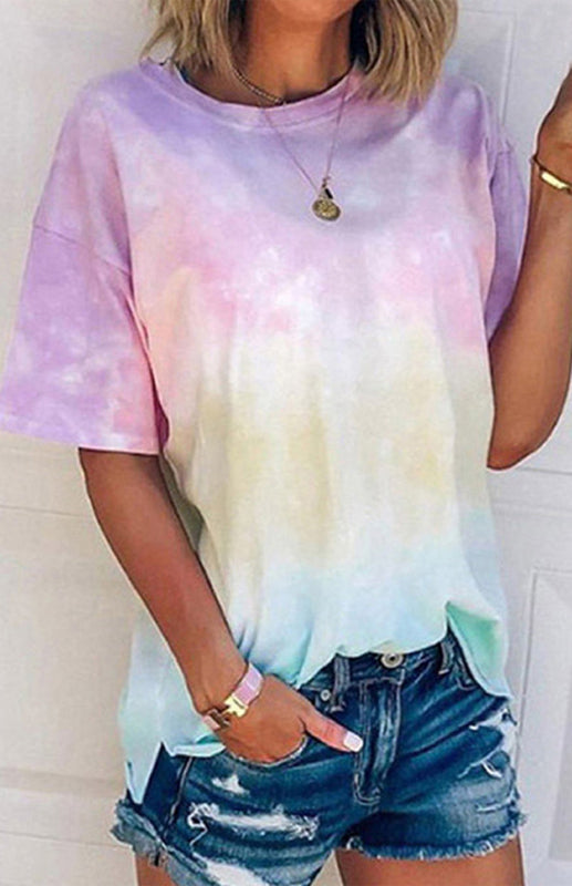 Layla Women's Tie Dye Gradient Print Loose Tee Shirt For Women