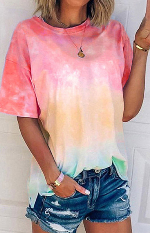 Layla Women's Tie Dye Gradient Print Loose Tee Shirt For Women