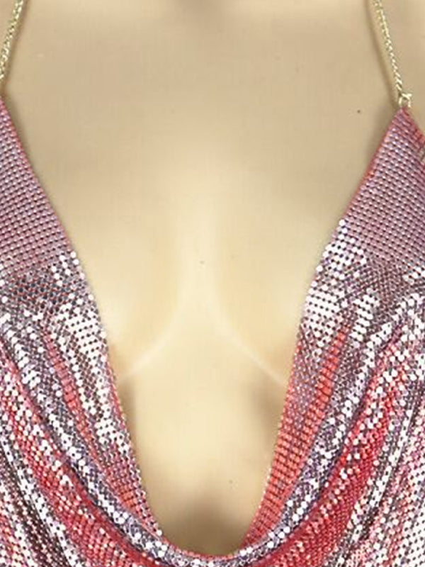 Drusilla Women's Sexy Metallic Sequin Halter Top