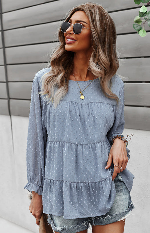 Darice Ladies Casual Round Neck Jacquard Top