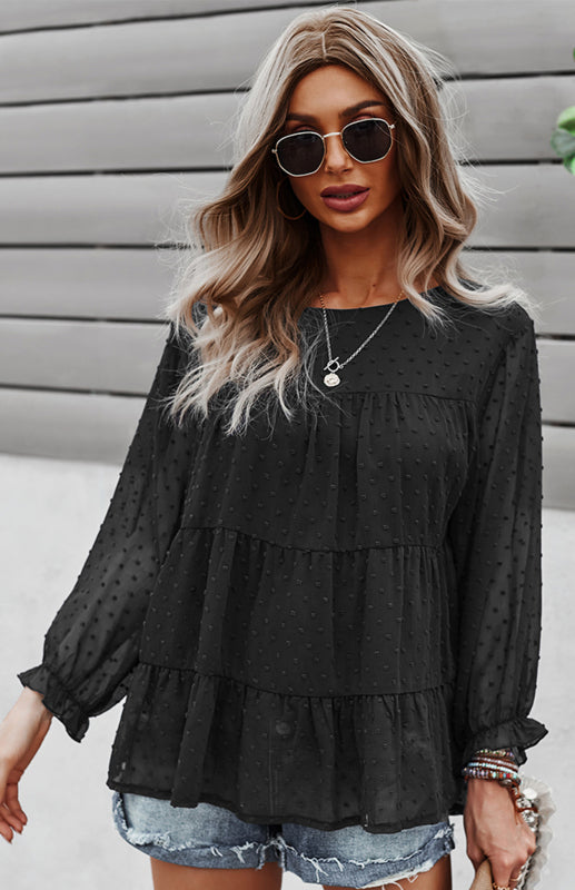 Darice Ladies Casual Round Neck Jacquard Top