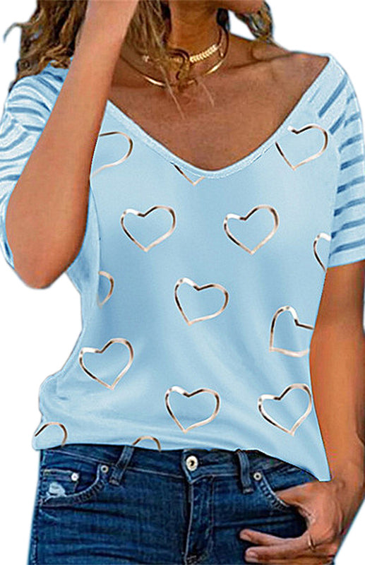 Eva Heart Print Round Neck Short Sleeve Top