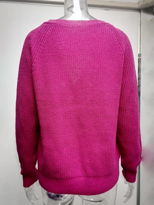 Eileen Solid V-Neck Single Breasted Long Sleeved Sweater