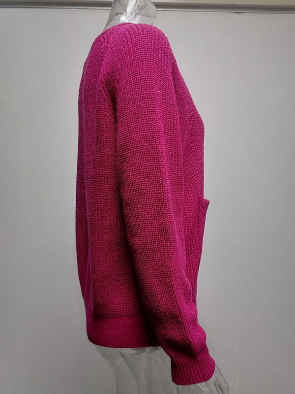 Eileen Solid V-Neck Single Breasted Long Sleeved Sweater