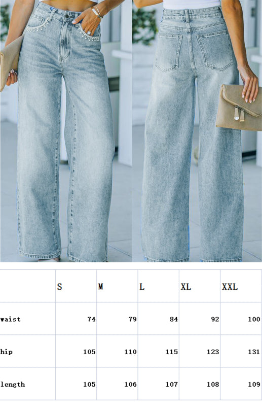 Angelina Women's Petal Pocket Temperament Loose Wash Jeans
