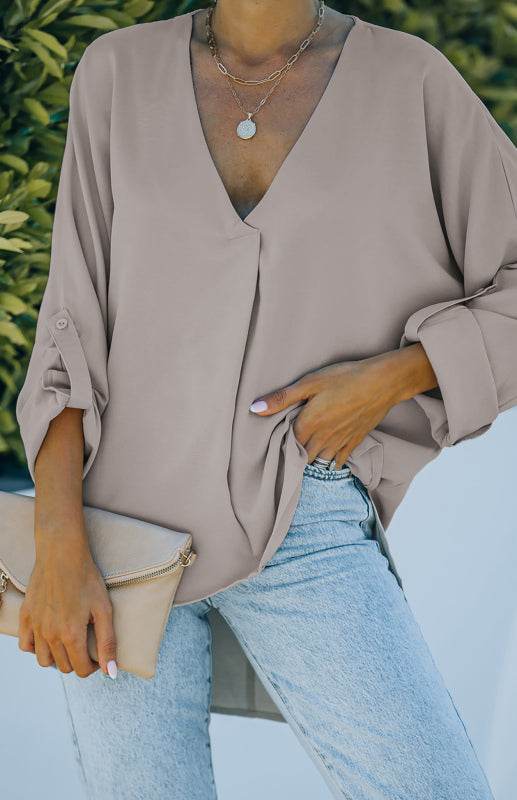 Caira V Neck 3/4 Sleeve High Low Hem Shirt