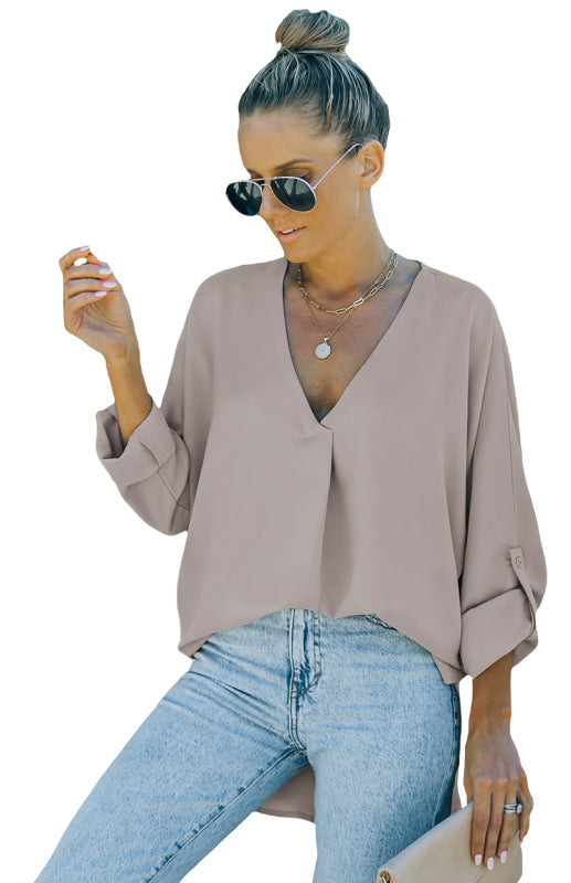 Caira V Neck 3/4 Sleeve High Low Hem Shirt